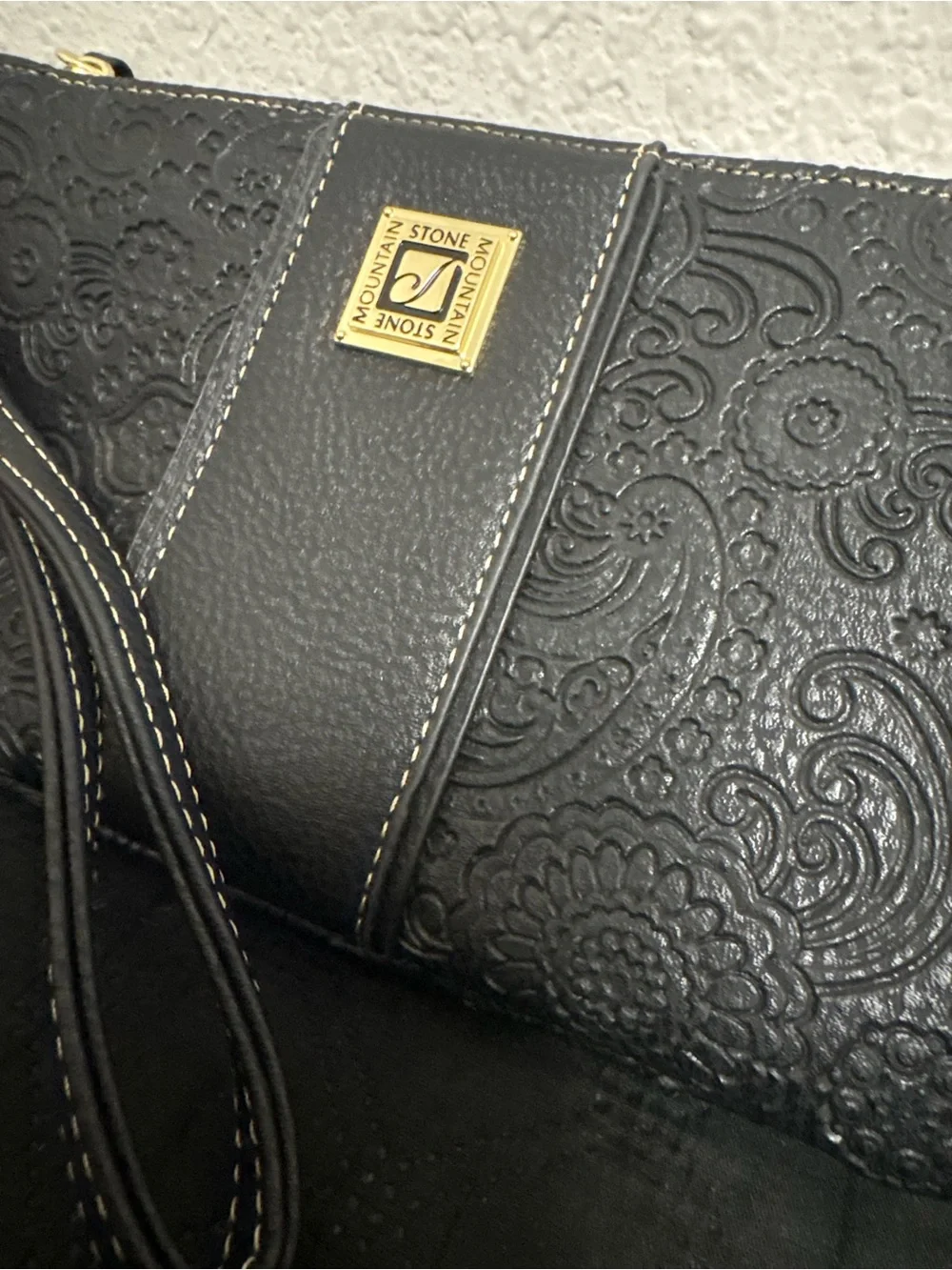 Elegant Black Embossed Wristlet Clutch - Designer Style